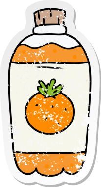 Bir insan tarafından çizilmiş portakallı gazoz karikatürü.