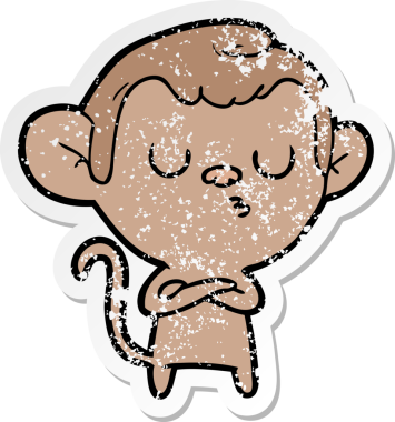 Bir insan tarafından çizilmiş karikatür maymununun sıkıntılı çıkartması