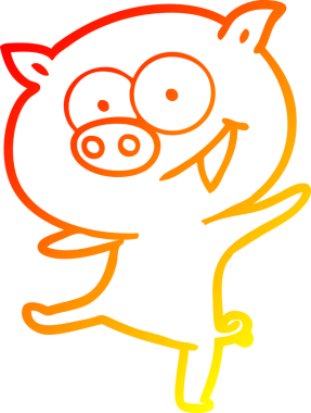 Bir insan tarafından çizilmiş neşeli, dans eden domuz çizgi filmi.