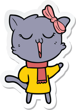 Bir insan tarafından çizilmiş çizgi film kedisinin çıkartması.