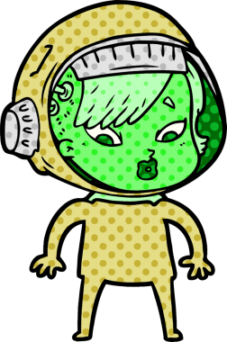 Bir insan tarafından çizilmiş astronot kadın.