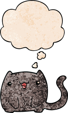 Bir insan tarafından çizilmiş grunge desenli düşünce baloncuklu çizgi film kedisi.