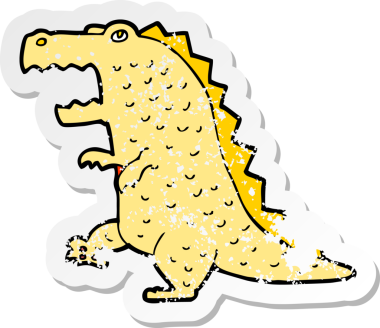 Bir insan tarafından çizilmiş bir karikatür dinozorunun gerilimli çıkartması.