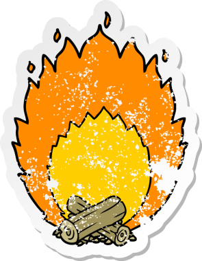 Bir insan tarafından çizilmiş karikatür alevli kamp ateşi çıkartması.