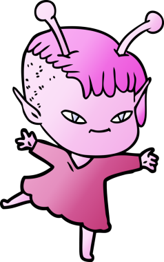 Bir insan tarafından çizilmiş sevimli uzaylı kız çizgi filmi.