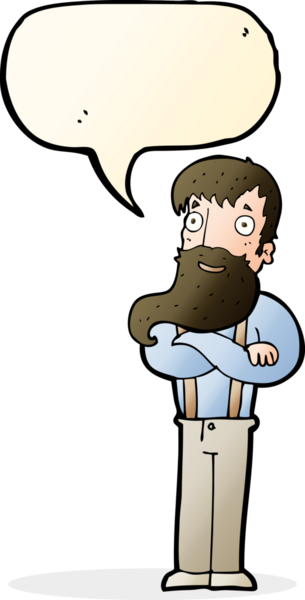 Bir insan tarafından çizilmiş konuşma balonu olan sakallı hippi adam.