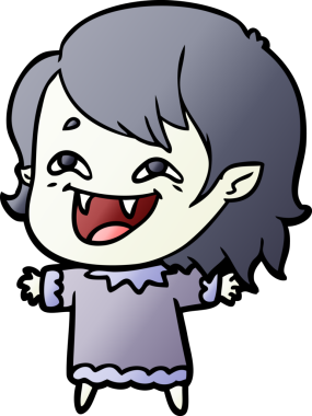 Bir insan tarafından çizilmiş gülen vampir kız çizgi filmi.