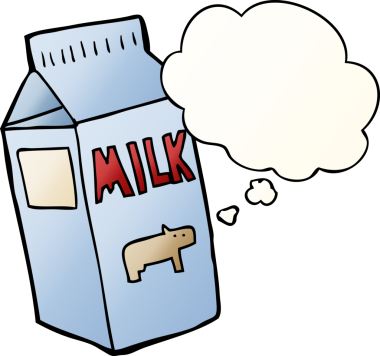 Düşünce baloncuğu olan karton süt kutusu bir insan tarafından çizilmiş.