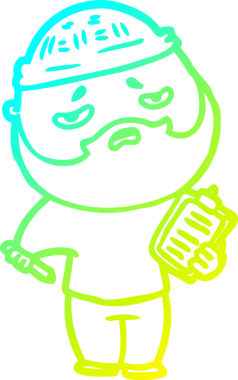 Bir insan tarafından çizilmiş sakallı, endişeli bir çizgi film çizimi.