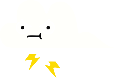 Bir insan tarafından çizilmiş bir gök gürültüsü bulutunun düz renk retro karikatürü