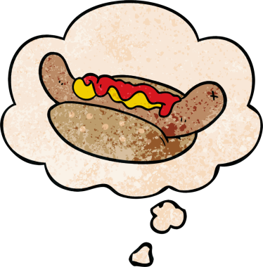 bir insan tarafından çizilmiş grunge desenli düşünce baloncuklu çizgi film sosislisi.