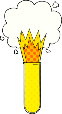 Bir insan tarafından çizilen test tüpünde patlayan kimyasallar.