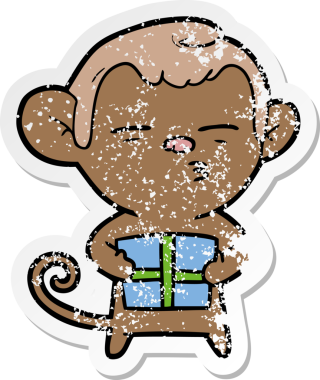 Bir insan tarafından çizilmiş şüpheli bir maymunun sıkıntılı çıkartması.