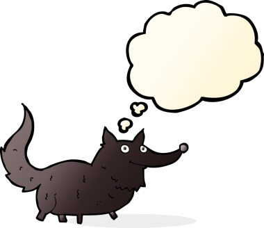 Bir insan tarafından çizilmiş düşünce balonu olan küçük bir köpek.