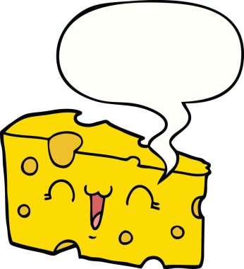 Bir insan tarafından çizilmiş konuşma baloncuklu çizgi film peyniri.