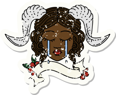 Retro Dövme Biçimi, bir insan tarafından çizilmiş kaydırma pankartıyla ağlayan karakter yüzü