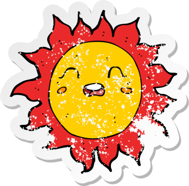 Bir insan tarafından çizilmiş karikatür güneşinin gerilmiş yapıştırması.