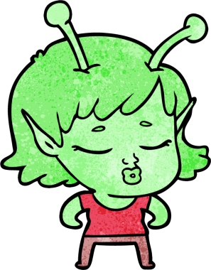 Bir insan tarafından çizilmiş sevimli uzaylı kız çizgi filmi.