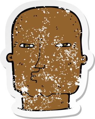 Bir insan tarafından çizilmiş kel, sert bir adamın gerici, sıkıntılı çıkartması.