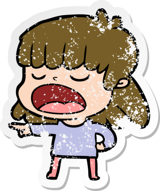 Bir insan tarafından yüksek sesle çizilmiş karikatür kadının sıkıntılı çıkartması.