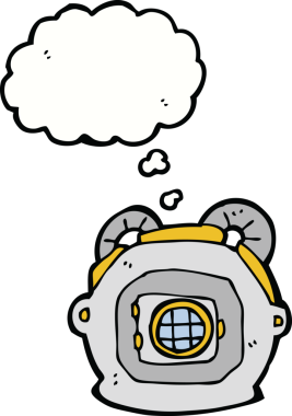 Bir insan tarafından çizilmiş eski bir derin deniz dalgıcı miğferi.