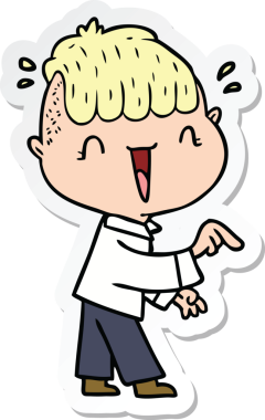 Çizgi film çıkartması. Mutlu çocuk. Bir insan tarafından çizilmiş.