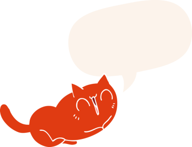 Bir insan tarafından çizilmiş eski moda konuşma balonlu mutlu çizgi film kedisi.