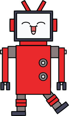 Bir insan tarafından çizilmiş sevimli bir robot karikatürü.