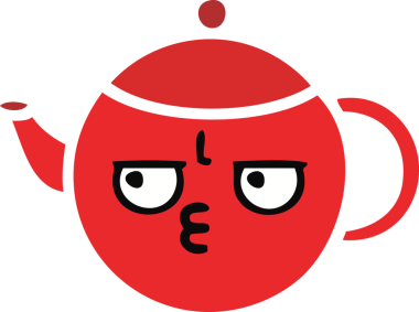 Bir insan tarafından çizilmiş bir çaydanlığın düz renkli retro karikatürü