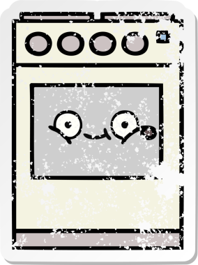 Bir insan tarafından çizilmiş şirin bir mutfak fırınının sıkıntılı çıkartması.