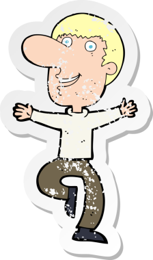 Bir insan tarafından çizilmiş mutlu bir adamın karikatür yapıştırması.