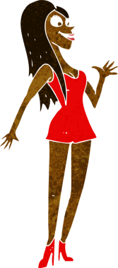 Bir insan tarafından çizilmiş pembe elbiseli bir kadın.