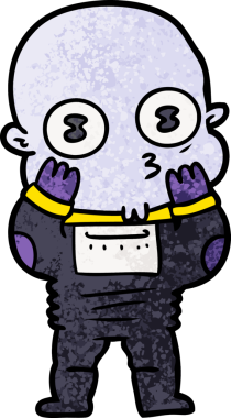 Bir insan tarafından çizilmiş garip kel uzay adamı çizgi filmi.