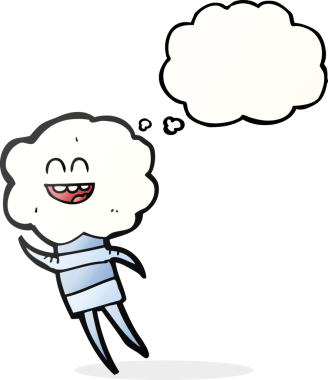 Serbest çizim düşünce balonu karikatürü. Bir insan tarafından çizilmiş şirin bulut kafalı yaratık.