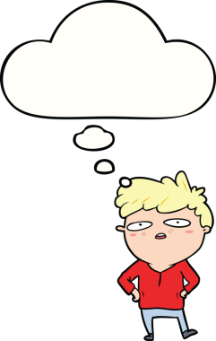 Bir insan tarafından çizilmiş düşünce baloncuğu olan sabırsız bir adam.