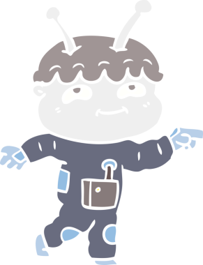 Bir insan tarafından çizilmiş düz renkli çizgi film uzay adamı.