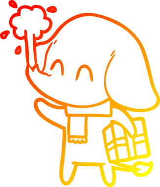 Bir insanın çizdiği suyu püskürten sevimli bir filin sıcak çizgi çizgisi.