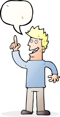 Bir insan tarafından çizilmiş konuşma baloncuğuyla harika bir fikri olan karikatürist.