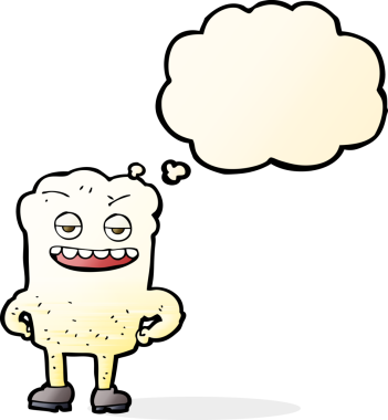 Bir insan tarafından çizilmiş düşünce baloncuğu olan kendini beğenmiş bir çizgi film karakteri.