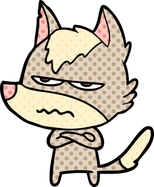 Bir insan tarafından çizilmiş rahatsız kurt çizgi filmi.