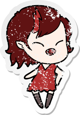 Bir insan tarafından çizilmiş gülen vampir kız çizgi filminin sıkıntılı çıkartması.