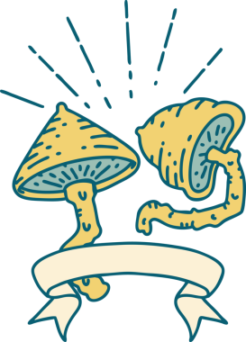 Bir insan tarafından çizilmiş dövme stili mantarlı parşömen.