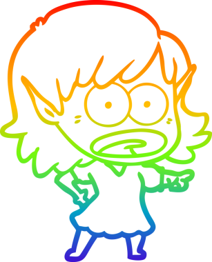 Karikatür çizen gökkuşağı gradyanı bir insan tarafından çizilmiş elf kızı şok etti.