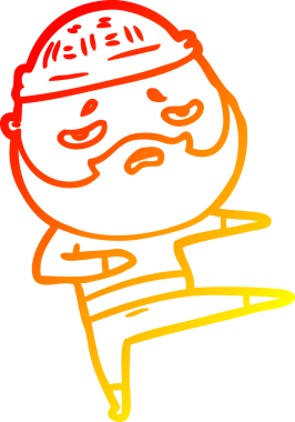 İnsan tarafından çizilmiş sakallı, endişeli bir çizgi film karakteri.