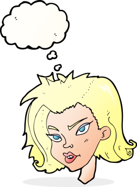 Bir insan tarafından çizilmiş düşünce baloncuklu kadın yüzü.