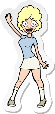 Bir insan tarafından çizilmiş dans eden bir karikatür kadının çıkartması.