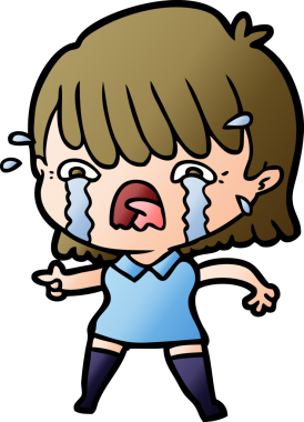 Bir insan tarafından çizilmiş ağlayan çizgi film kızı.