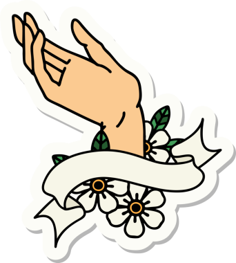 Bir insan tarafından çizilmiş el pankartıyla dövme stili çıkartması