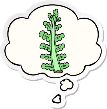 Düşünce baloncuklu çizgi film bitkisi insan tarafından çizilmiş bir çıkartma.