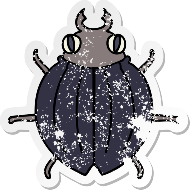 İnsan eliyle çizilmiş garip bir karikatür böceğinin sıkıntılı çıkartması.